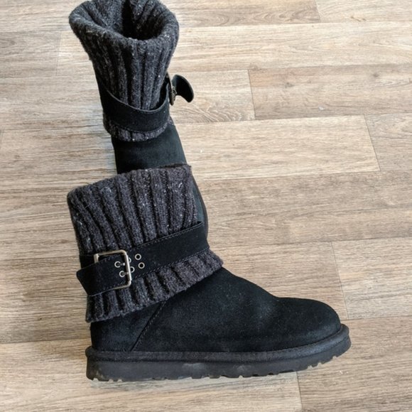 Ugg Cambridge Sweater Knit Black Buckle Boots Women Size 6 - Picture 2 of 7